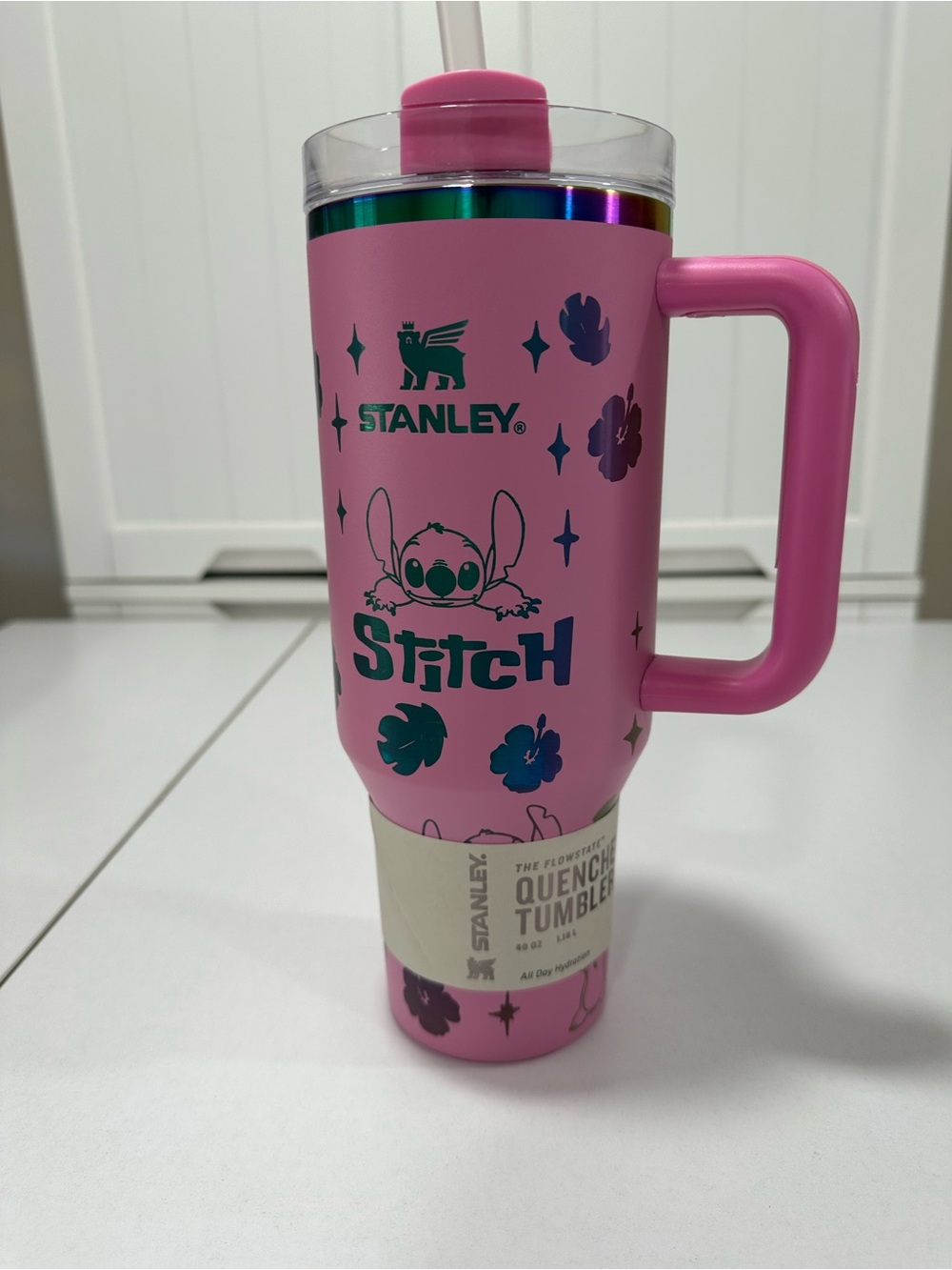 Stanley Pink Stitch Quench Tumbler with Handle